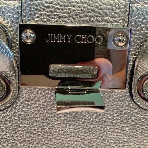 Jimmy Choo Silver Satchel with Structured Design and Top Handles - Picture 6 of 13